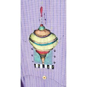 Flax‎ Jeanne Engelhart Hand Painted Vintage Artsy Linen Shirt Boho Dress Medium